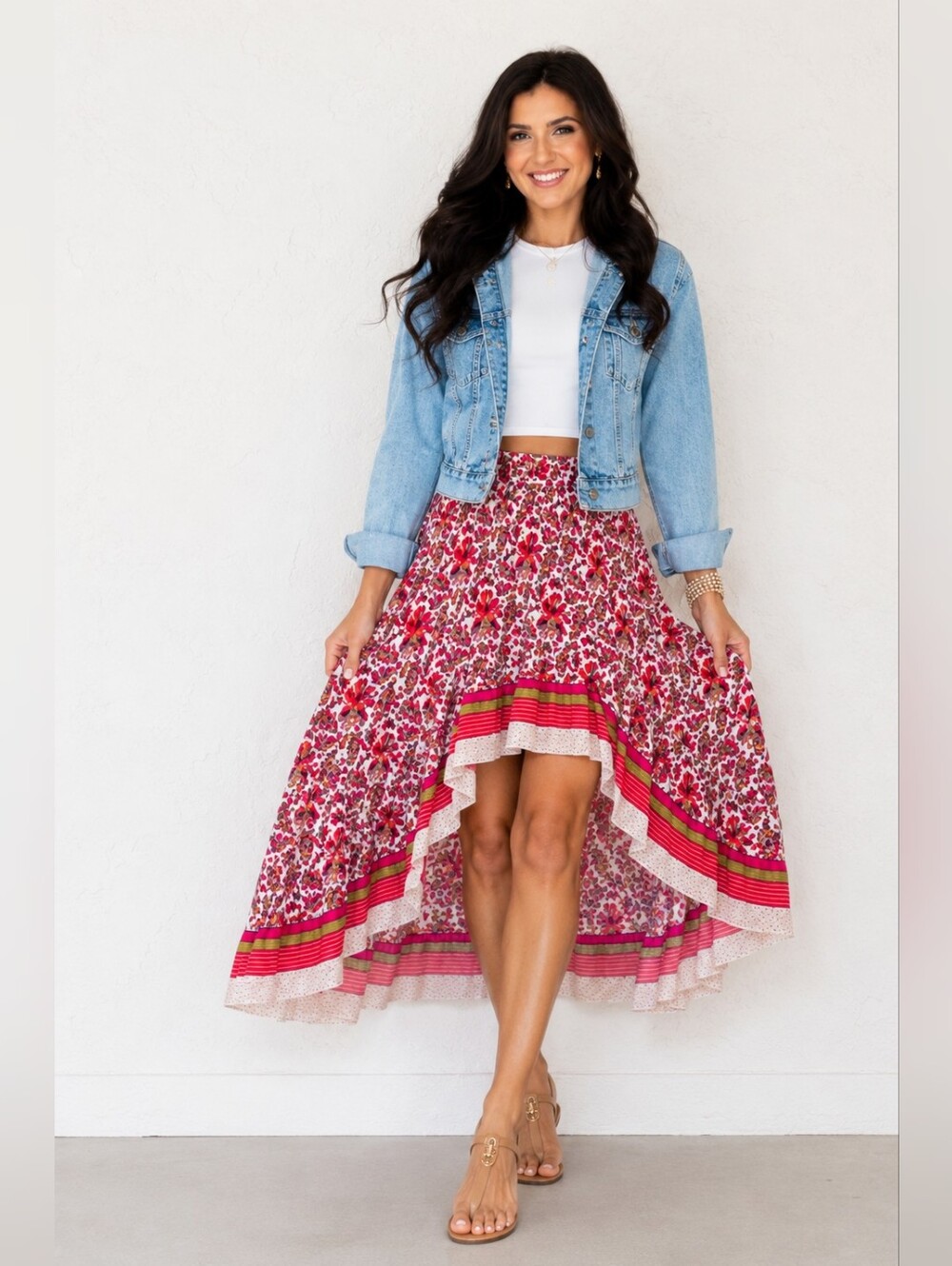 BTFBM High Low Floral Ruffle Skirt | Boho Festival Maxi Midi - Picture 2 of 7